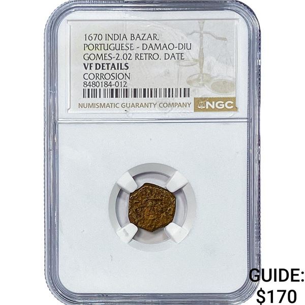 1670 Portuguese India Copper Diu NGC VF Details
