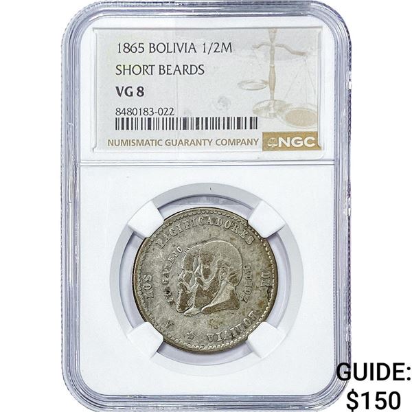 1865 Bolivia Silver 1/2 Melgarejo NGC VG8