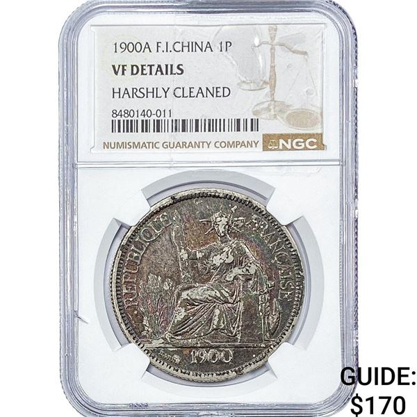 1900 French-Indo China Silver 1 Trade Piastre Toned! NGC VF Details