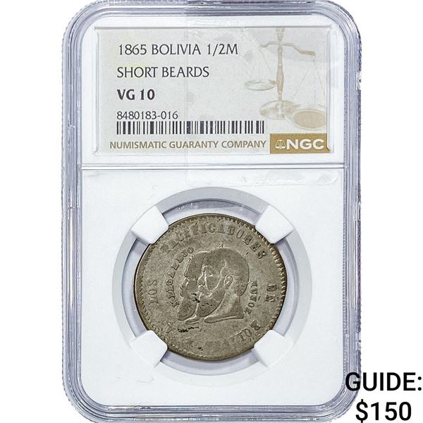 1865 Bolivia Silver 1/2 Melgarejo NGC VG8