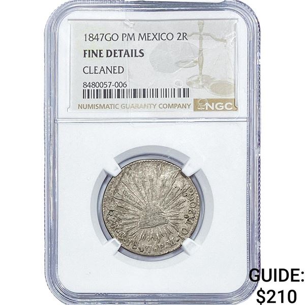 1847-GO Mexico Silver 2 Reales NGC F Details