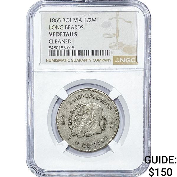 1865 Bolivia Silver 1/2 Melgarejo NGC VF Details
