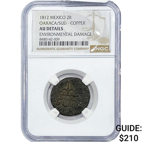 1812 Mexico Copper 2 Reales NGC AU Details