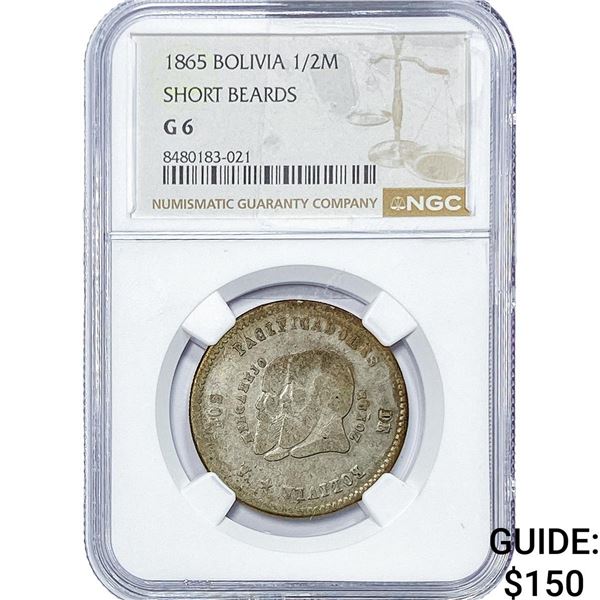 1865 Bolivia Silver 1/2 Melgarejo NGC G6