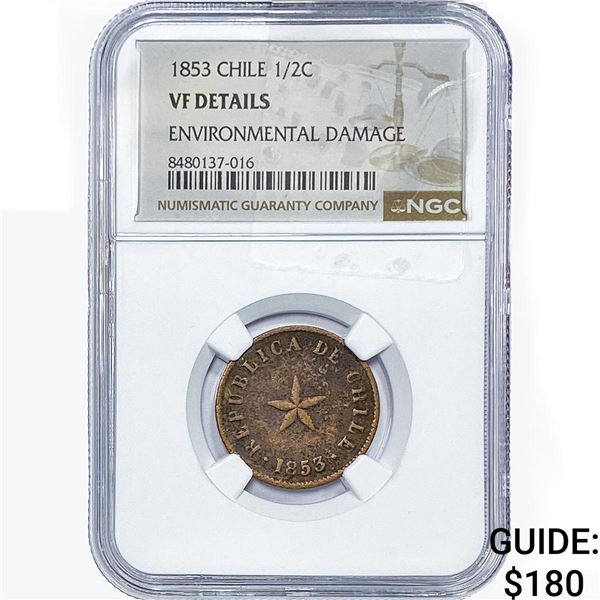 1853 Chile Copper 1/2 Centavo NGC VF Details
