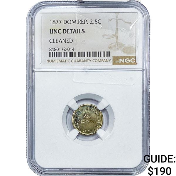 1877 Dominican Republic Silver 2.5 Centavos NGC UNC Details