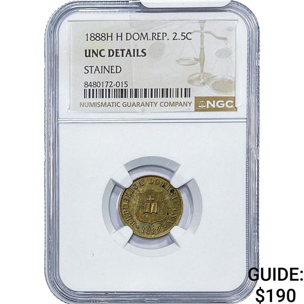 1888-H Dominican Republic Silver 2.5 Centavos NGC UNC Details