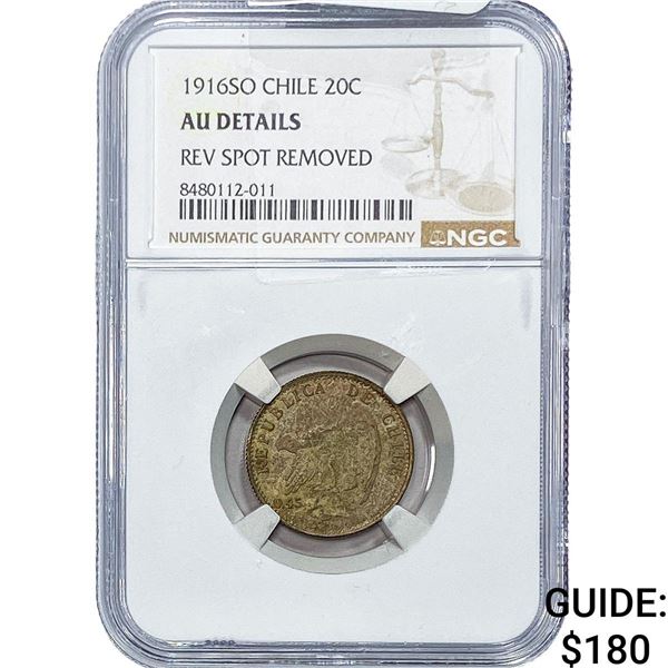 1916-SO Chile Silver 20 Centavos NGC AU Details