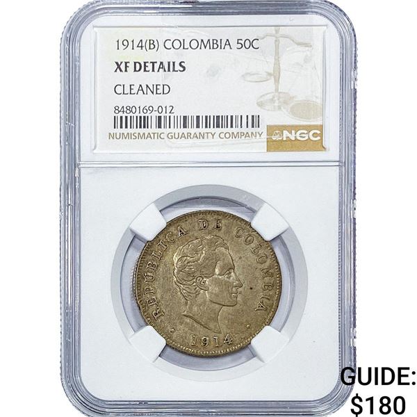 1914-(B) Colombia Silver 50 Centavos NGC XF Details