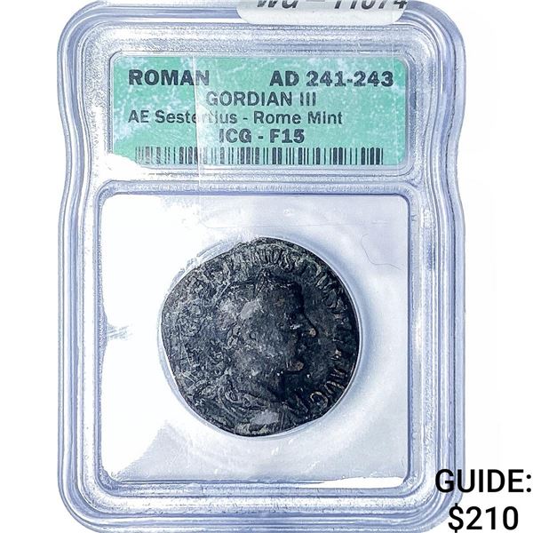 AD 241-243 Roman Empire Gordian III Bronze Sestertius ICG F15