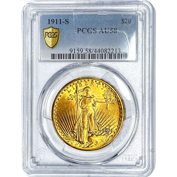 1911-S $20 Gold Double Eagle PCGS AU58
