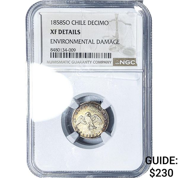 1858-SO Chile Silver Decimo NGC XF Details