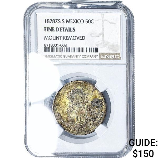 1878-ZS Mexico Silver 50 Centavos NGC F Details