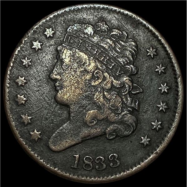 1833 Classic Head Half Cent NEARLY  UNCIRCULATED