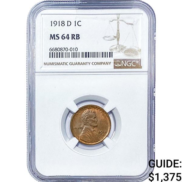 1918-D Wheat Cent NGC MS64 RB
