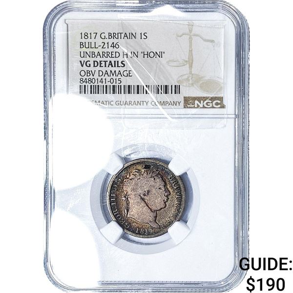 1817 Great Britain Silver 1 Shilling Toned! NGC VG Details