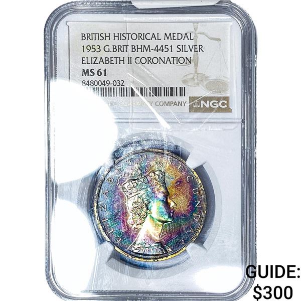 1953 Great Britain Silver Elizabeth II Coronation Medal NGC MS61