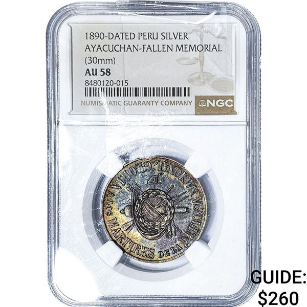 1890 Peru Ayacuchan-Fallen Memorial Silver Medal Toned! NGC AU58
