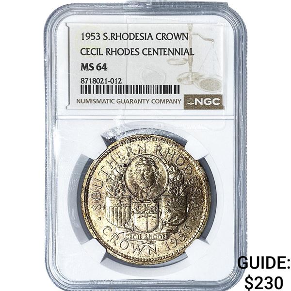 1953 S. Rhodesia Silver 1 Crown NGC MS64