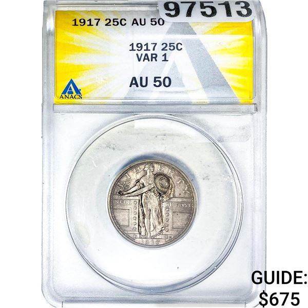 1917 Standing Liberty Quarter ANACS AU50 VAR 1