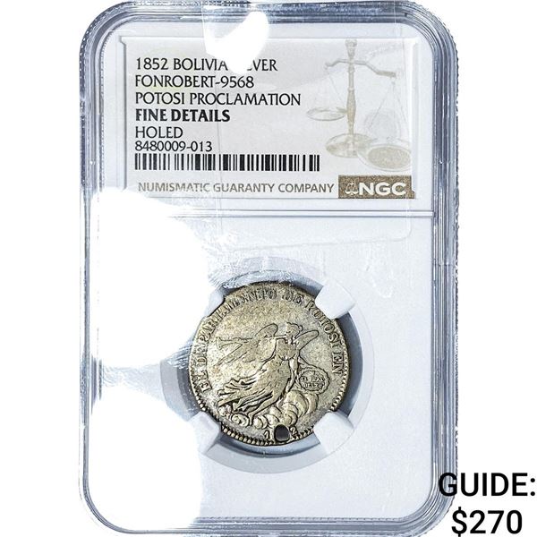 1852 Bolivia Silver Potosi Proclamation Medal NGC F Details