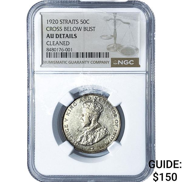 1920 Straits Settlements Silver 50 Cents NGC AU Details