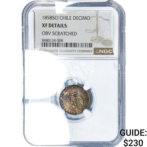 1858-SO Chile Silver Decimo NGC XF Details