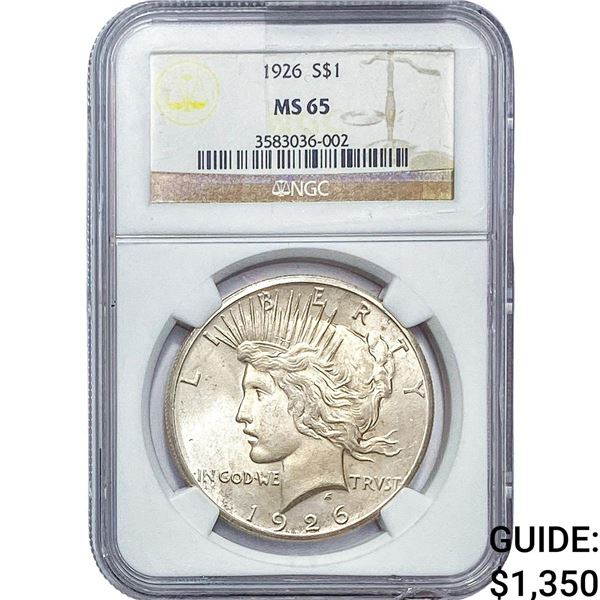 1926 Silver Peace Dollar NGC MS65