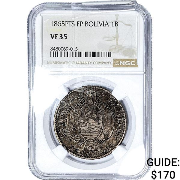 1865-PTS Bolivia SIlver 1 Boliviano NGC VF35
