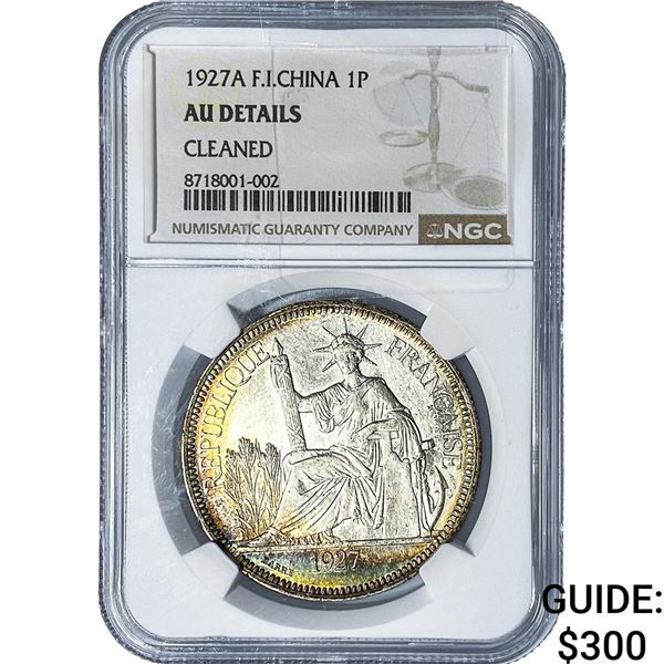 1927-A French-Indochina Silver 1 Trade Piastre Toned! NGC AU Details