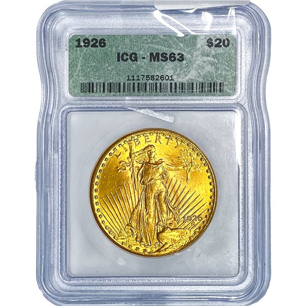1926 $20 Gold Double Eagle ICG MS63