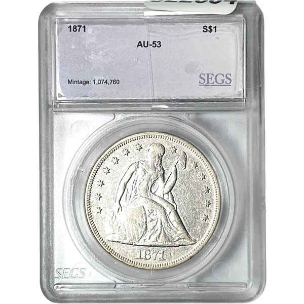 1871 Seated Liberty Dollar SEGS AU53
