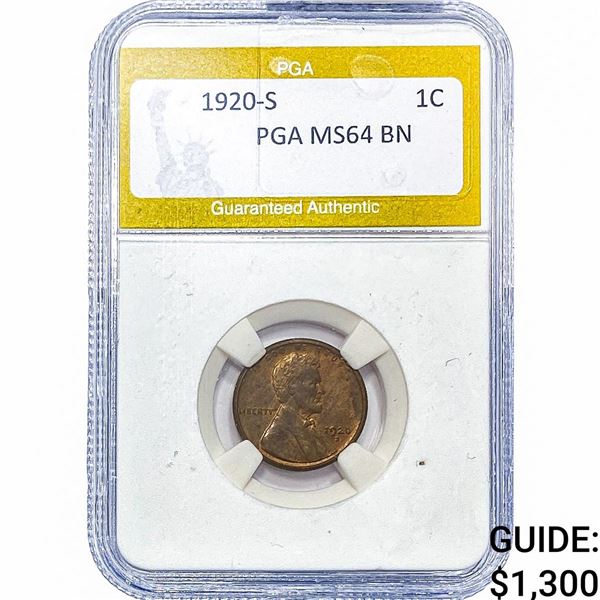 1920-S Wheat Cent PGA MS64BN