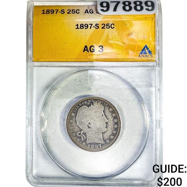 1897-S Barber Quarter ANACS AG3