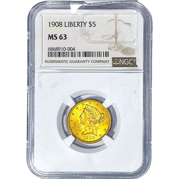 1908 $5 Gold Half Eagle NGC