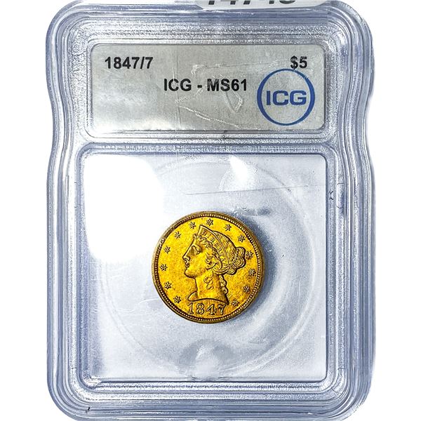1847/7 $5 Gold Half Eagle ICG MS61
