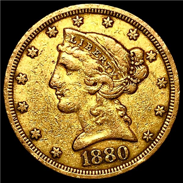 1880 $5 Liberty Head Half Eagle CLOSELY UNCIRCULATED