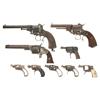 Nine Revolvers -A) LeFaucheux Single Action Pinfire Revolver  B) LeFaucheux Pinfire Revolver  C) Pla