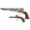 Two Antique Percussion Handguns -A) Colt Model 1860 Army Revolver  B) Engraved Belgian Proofed Doubl