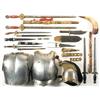 Image 1 : Grouping of Swords, Knives, a Powder Horn, Helmet and Steel Curaiss.
