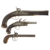 Image 1 : Three Antique Pistols -A) B. Walther Marked Single Shot Percussion Pistol  B) Unmarked Flintlock Pis