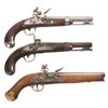Image 1 : Three Antique Pistols -A) U.S. Waters Model 1836 Flintlock Pistol  B) J. Golcher Lock Marked Percuss