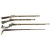 Image 1 : Four Antique Long Guns -A) Engraved Matchlock Musket  B) Ornate Middle Eastern Style Flintlock Muske