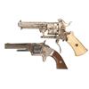 Image 1 : Two Antique Revolvers -A) Engraved Double Action Belgian Pinfire Revolver with Ivory Grips  B) Smith