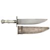 Image 1 : Unique Wide Bladed Bowie Knife with Silver and Pearl Grips and Silver Sheath