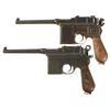 Image 1 : Two Broomhandle Pistols -A) Mauser Model 1896 Broomhandle Semi Automatic Pistol  B) Rare Mauser Flat