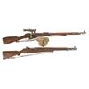 Image 1 : Two Military Rifles -A) Russian Model 1891/30 rifle with Scope  B) U.S. Springfield M1 Garand Rifle