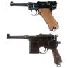 Image 1 : Two Mauser Semi Automatic Pistols -A) Mauser "S/42" Code 1937 Luger Pistol  B) Very Late 1896 Mauser
