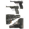 Image 1 : Two Walther Semi-Automatic Pistols with Holsters and Extra Magazines -A) Walther P-38 "ac 45" Code P