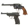 Image 1 : Two Handguns -A) Colt Model 1892 Double Action Revolver  B) Spreewerke P.38 Semi Automatic Pistol